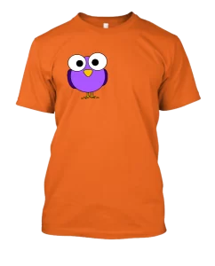 Vibrant Orange T-Shirt with Quirky Violet Owl Print